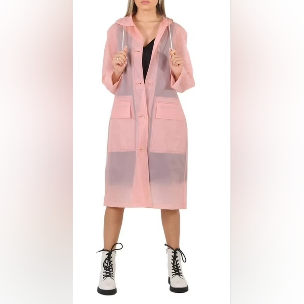 NWOT Burberry Women's Rain Trench Coat Jacket Rose Pink Transparent Hoodie 4 US
